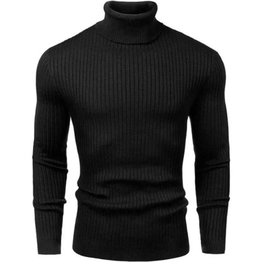 New Mens Turtleneck Sweater Slim Fit Soft Knitted, Black